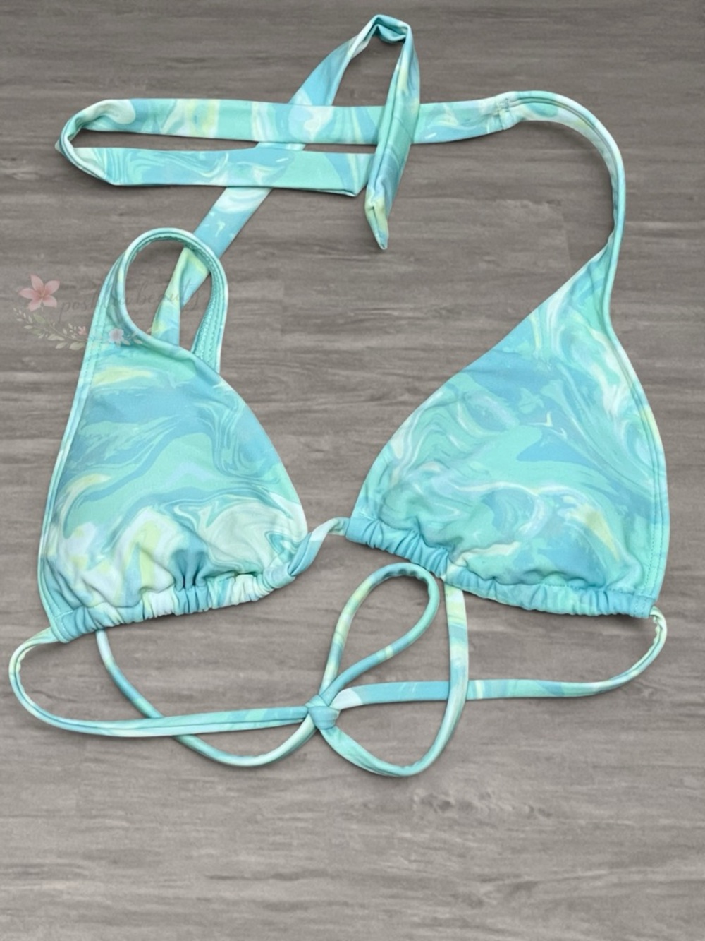 Hollister Aqua Marble Bikini Set Triangle Top High Cut Bottoms Blue Green - Picture 2 of 5